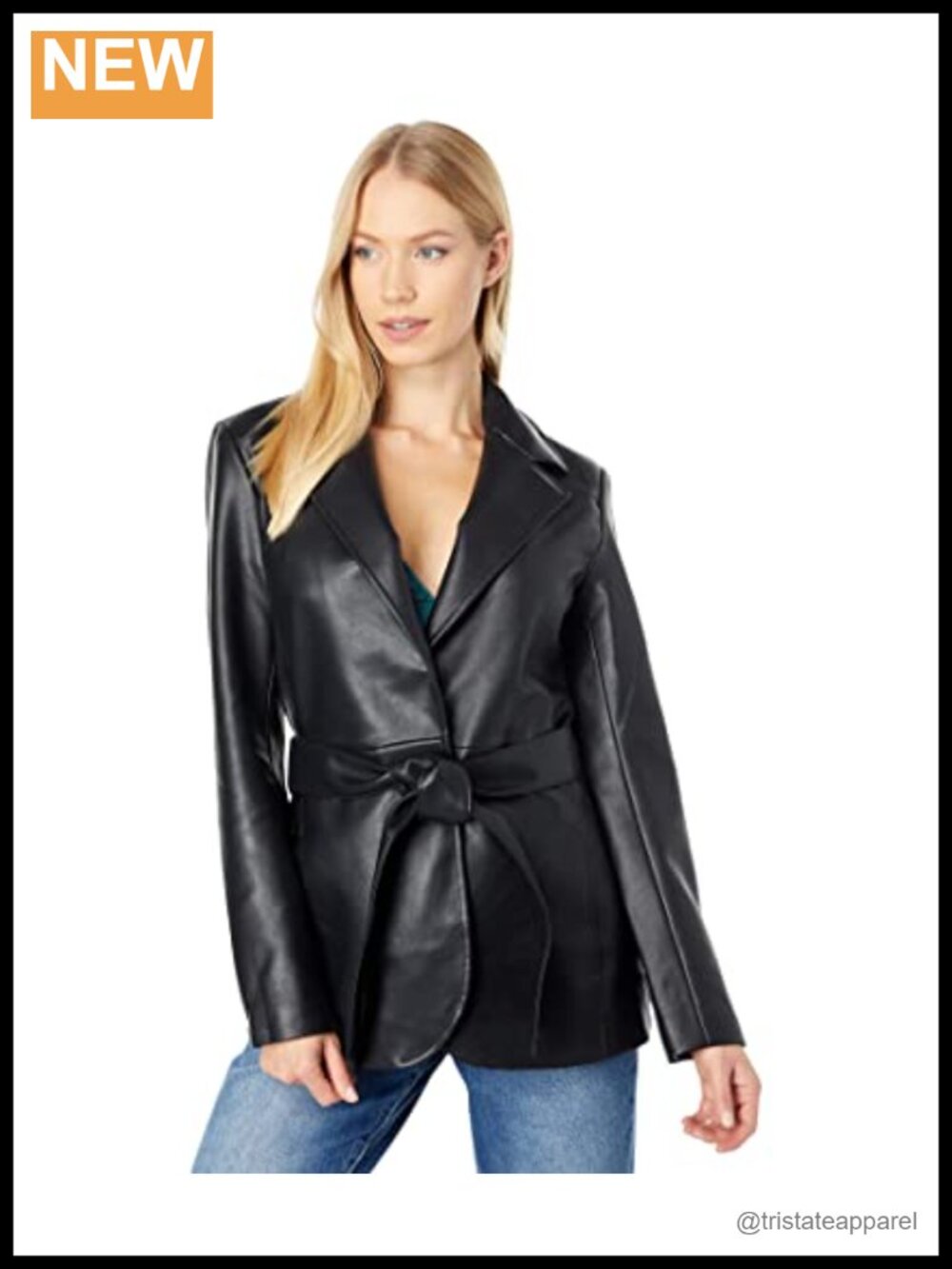 Oversized Blazer with Pockets Faux Leather Notch Collar